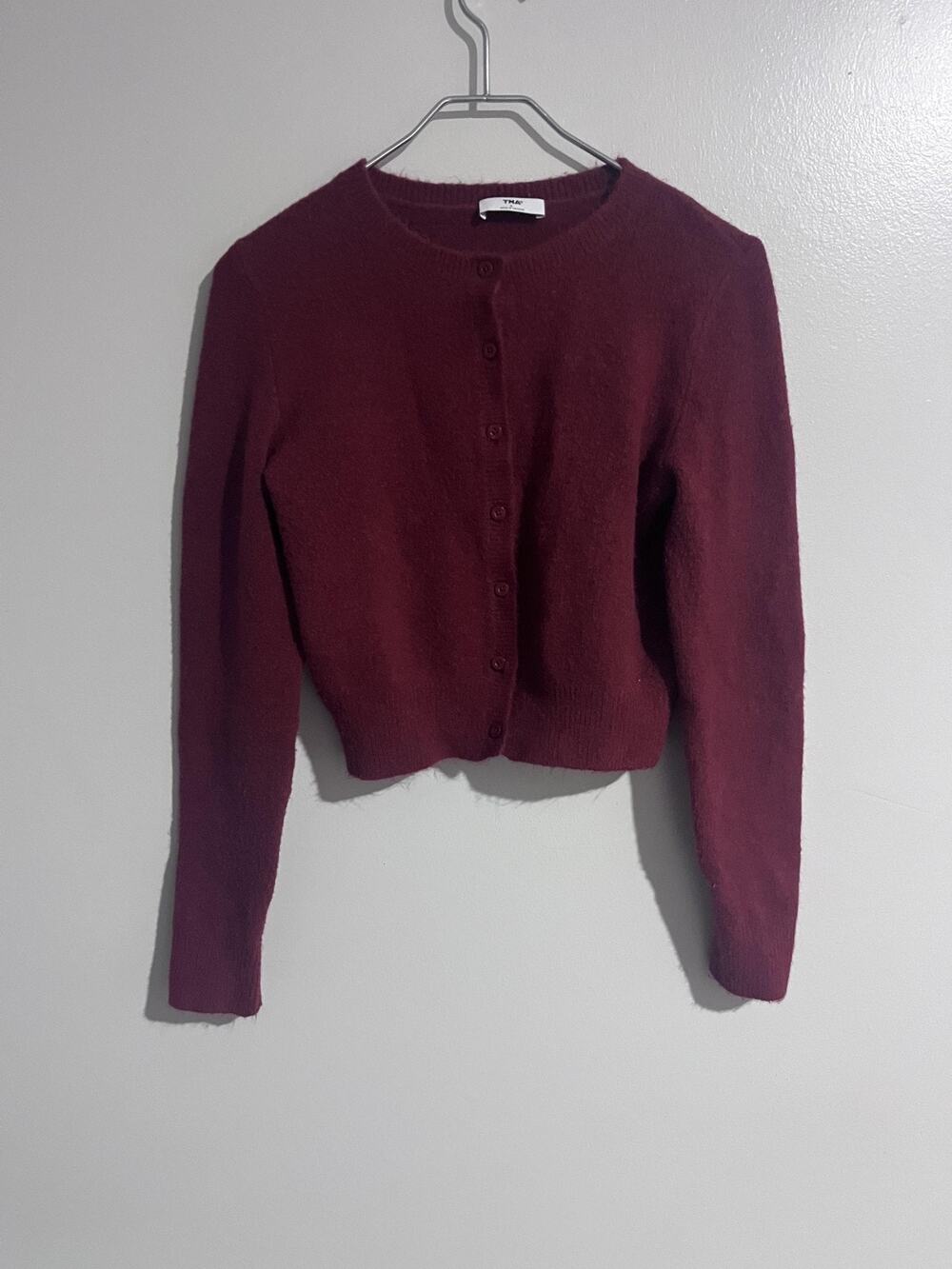 Tna Cardigan Sweater Womens S Red Crew Neck Button Tight-Knit Acrylic Wool Blend